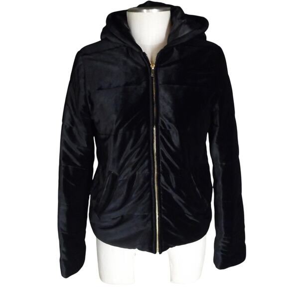 RALPH LAUREN size S black quilted hooded velour zip front jacket - Picture 1 of 6